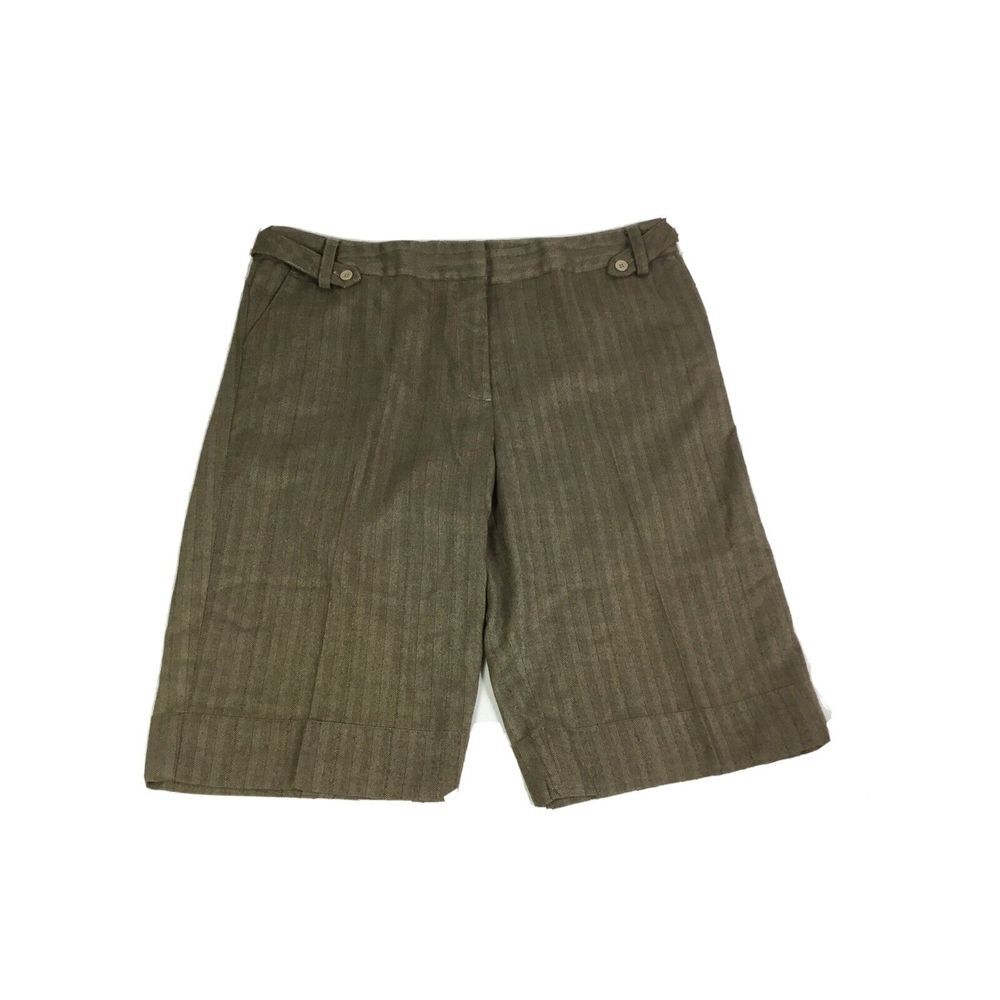 D.F.A.New York womens Shorts stretch cuffs Khaki tweed‎ Bermuda golf Size 14